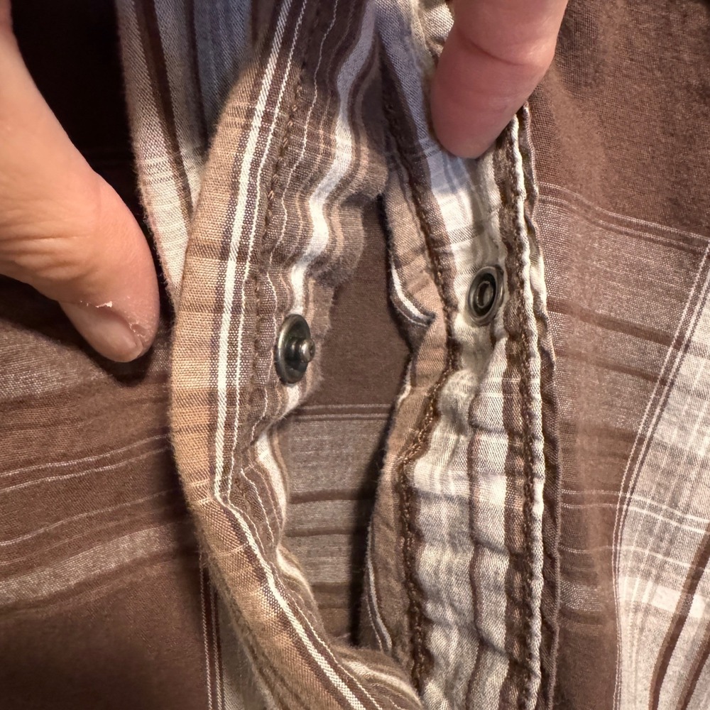 Helix Mens Brown Plaid Western Pearl Snap Shirt Long Sleeve‎ Cotton Large - Picture 13 of 16